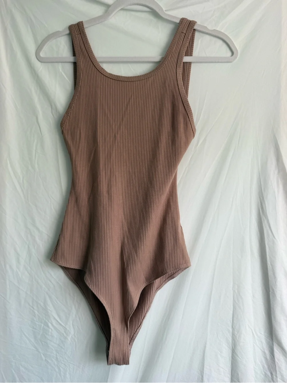 Reformation Bodysuit Ribbed with Low Cut Scoop Back Size Medium in Brown